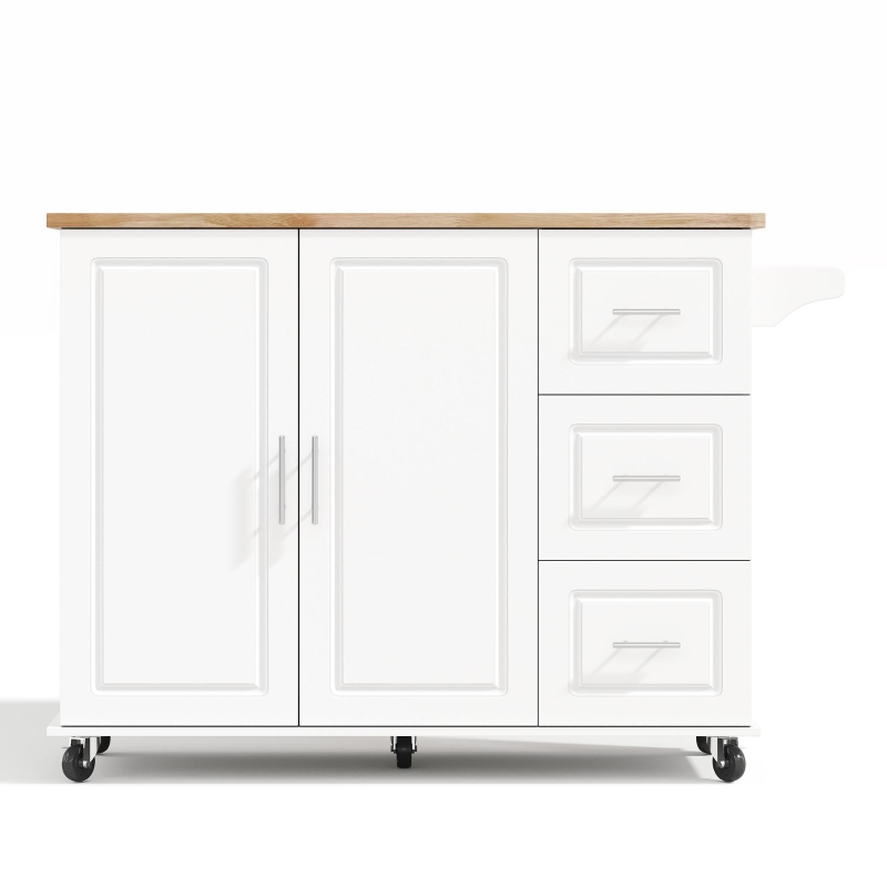 Grande ilha de cozinha móvel,design dobrável, armário multifuncional com 3 gavetas, suporte para toalhas, 137x43/76x92 cm, Branco