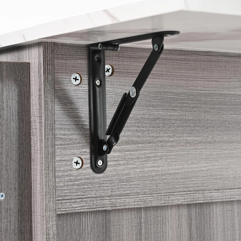 Grande ilha de cozinha com 3 gavetas, portas de arrumação, prateleiras ajustáveis e suporte para toalhas, 139x46/71x91,5 cm, Cinzento