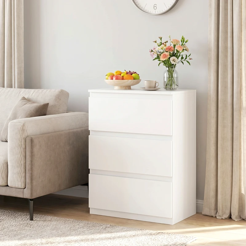 HOMCOM Kommode mit 3 Schubladen, Moderne Aufbewahrungsmöbel für das Schlafzimmer, Weiß