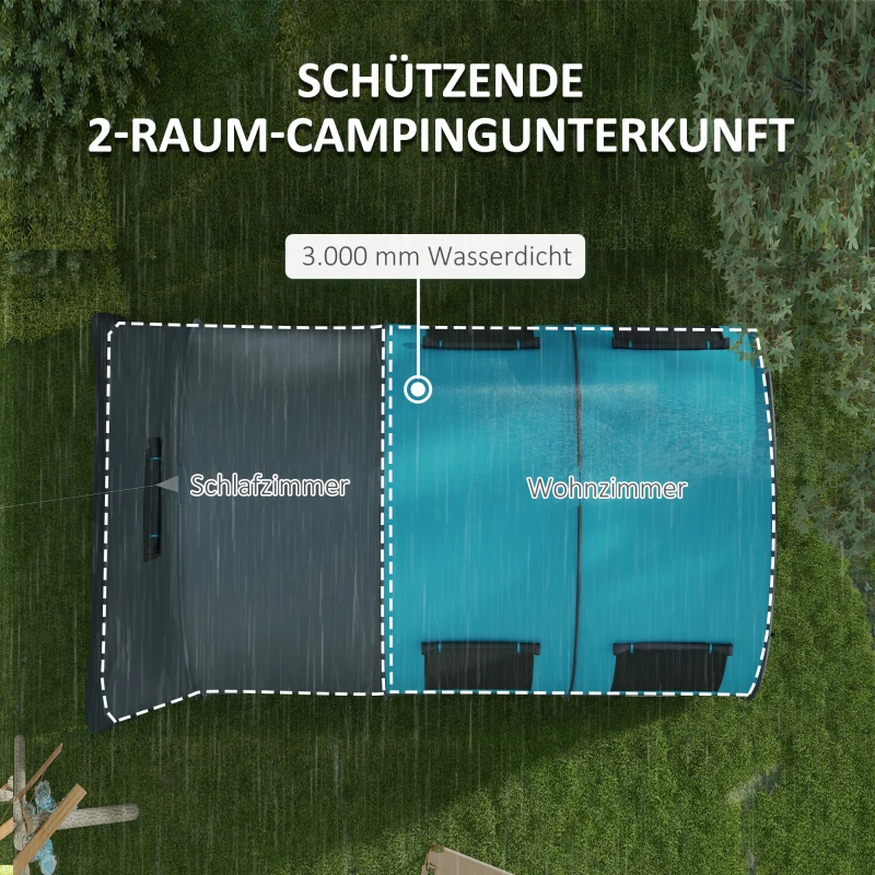 Outsunny Campingtent voor maximaal 6 Pers., Familiecampingtent, Aparte Ruimtes, Waterdicht, Grijs/Blauw
