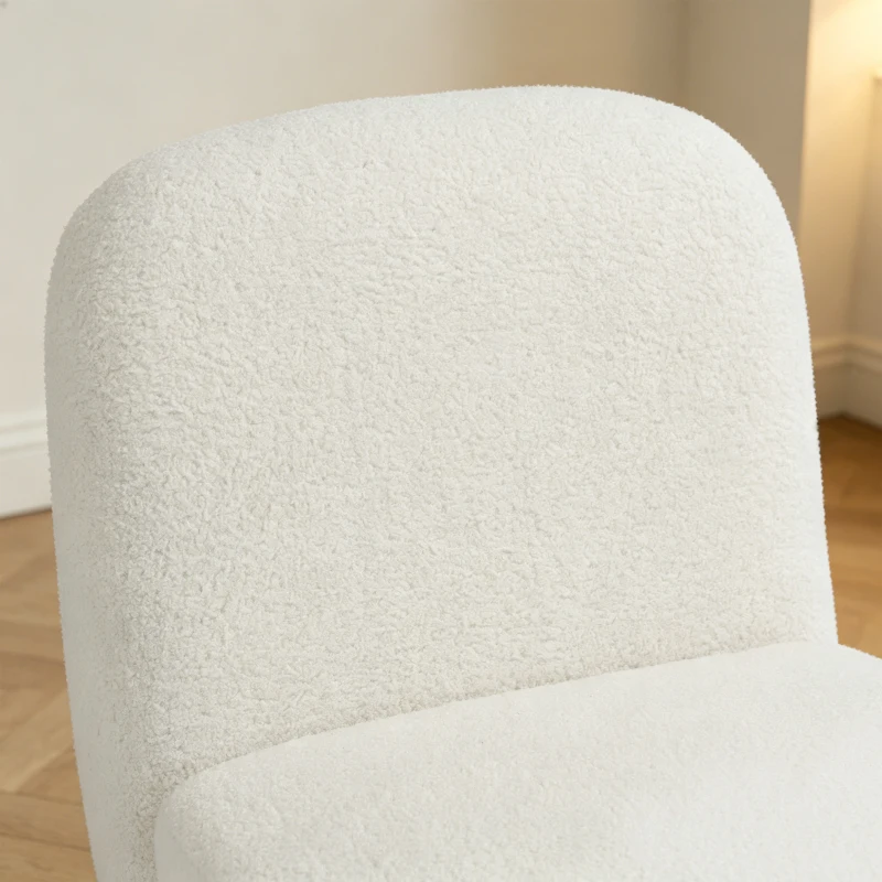 HOMCOM Poltrona da Salotto senza Braccioli, Poltrona d'Appoggio Imbottita in Tessuto Bouclé, Imbottitura Spessa, Seduta Ampia, Bianco
