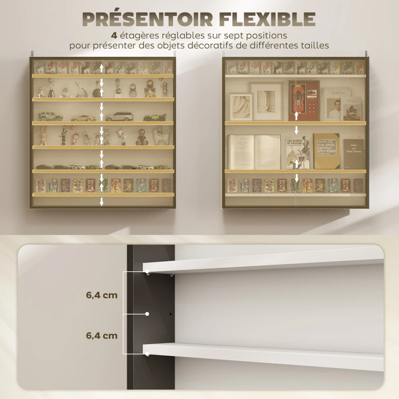 HOMCOM Vitrine pour collection vitrine murale 80 x 9,5 x 83 cm 6 étagères réglables en hauteur 2 portes coulissantes en verre
