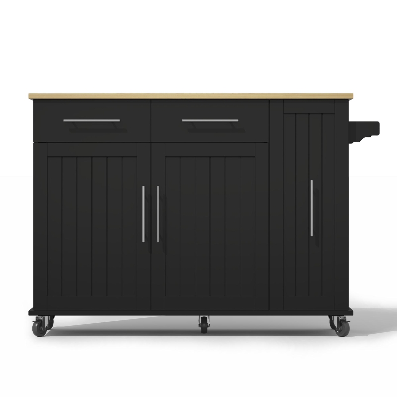 Ilha de cozinha móvel com tampo de trabalho dobrável, organizador extensível para armário de 3 níveis, 120x40/65x90 cm, Preto+Cor natural
