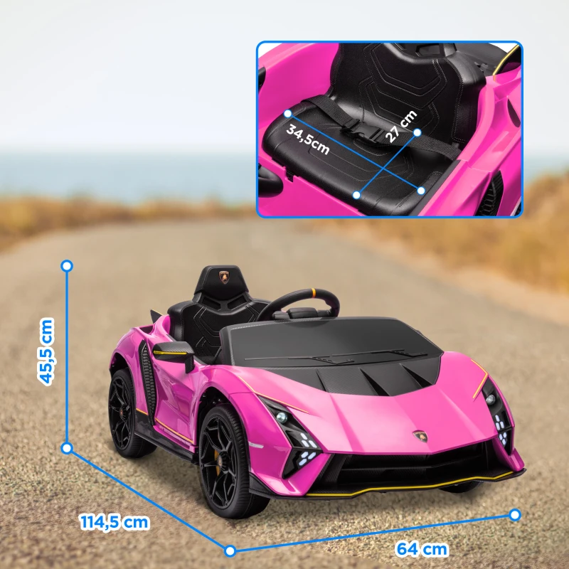 AIYAPLAY Macchina Elettrica Bambini 3-6 Anni 12V, Lamborghini Autentica con 2 Motori, Porta a Forbice e Sospensioni, Rosa