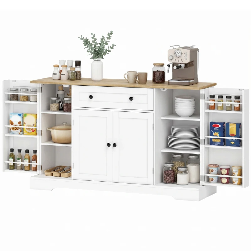 HOMCOM Aparador Armario de Cocina con 4 Puertas Cajón Estante Ajustable Estantes de Puerta para Cocina Comedor 138x40x85 cm Blanco