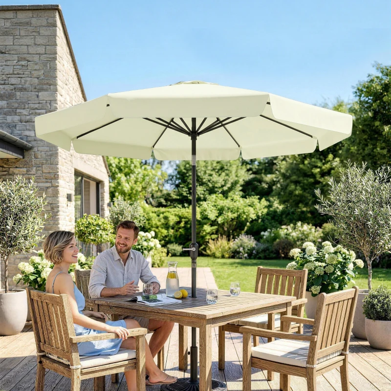 Outsunny Parasol de Jardín de Aluminio Ø266x248,5 cm con Ángulo Ajustable Protección UV50+ Techo de Ventilación y Manivela Beige
