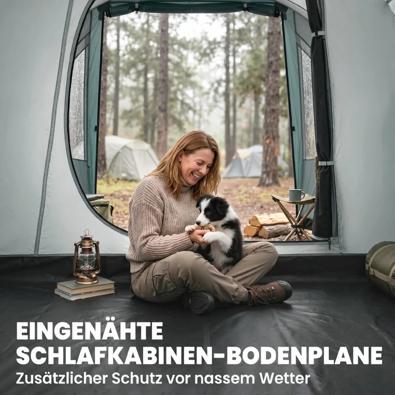 Outsunny Kampeertent voor 4-5 personen, aparte woon- & slaapruimtes, 460L x 260B x 190H cm, Groen