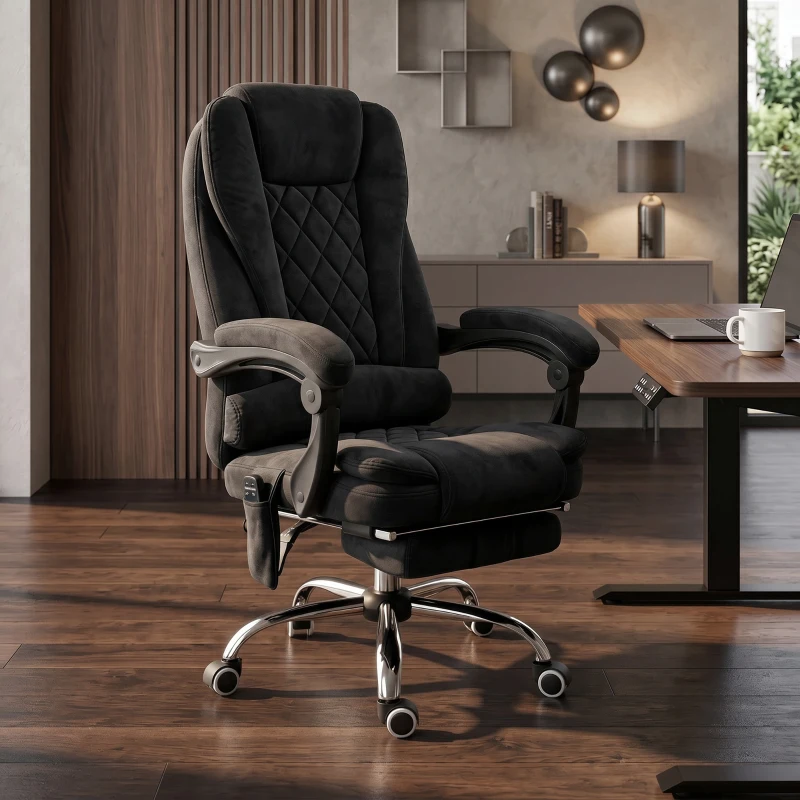 Vinsetto Sillón de oficina con masaje y calefacción altura regulable respaldo reclinable mando reposapiés retráctil negro