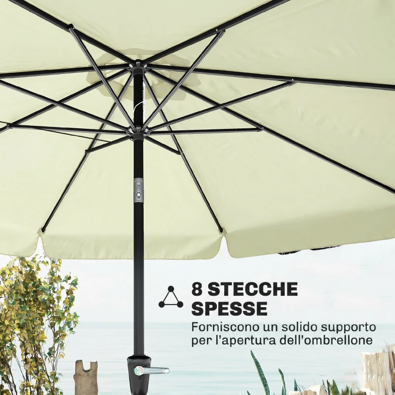 Outsunny Ombrellone da Giardino e Terrazza Ø2.7x2.5 m Rotondo con Testa Inclinabile e Resistente ai Raggi UV 50+, Beige