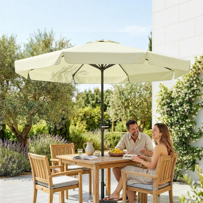 Outsunny Parasol de Jardín de Aluminio Ø266x248,5 cm con Ángulo Ajustable Protección UV50+ Techo de Ventilación y Manivela Beige