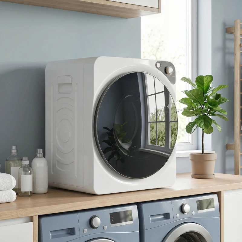 HOMCOM Secadora de Ropa Compacta  5 kg 1000W con 5 Modos de Secado Tambor de Acero Inoxidable Blanco