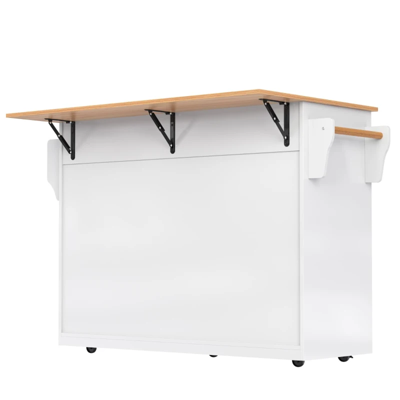 Carrinho de serviço com tampo de mesa dobrável, 2 gavetas e portas duplas, 136x46/71x91,5 cm, Branco+Cor natural