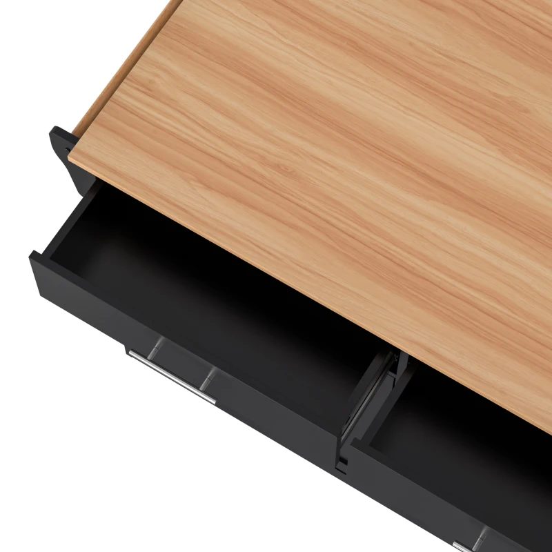 Carrinho de serviço com tampo de mesa dobrável, 2 gavetas e portas duplas, 136x46/71x91,5 cm, Preto+Cor natural