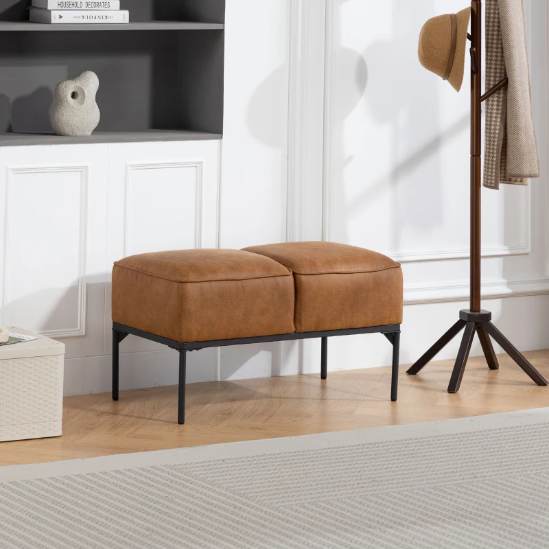 HOMCOM Taburete Pie de Cama Moderno de Cuero Sintético con Asiento Acolchado Grueso y Patas de Acero 80x40x46 cm Marrón