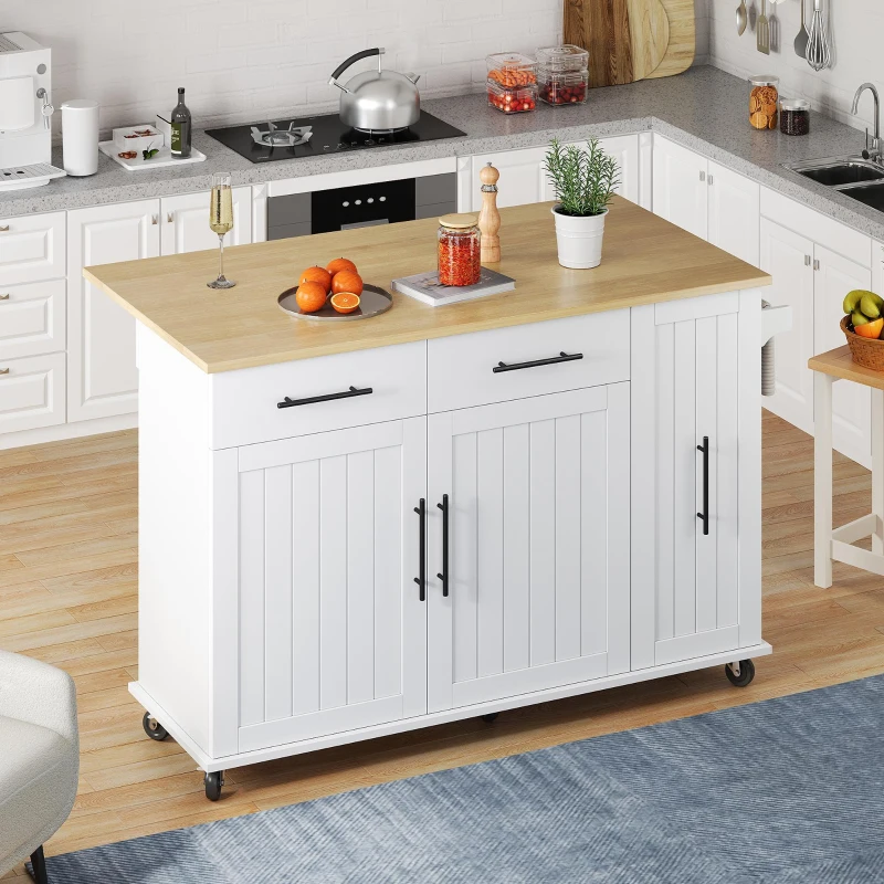 Ilha de cozinha móvel com tampo de trabalho dobrável, organizador extensível para armário de 3 níveis, 120x40/65x90 cm, Branco+Cor natural