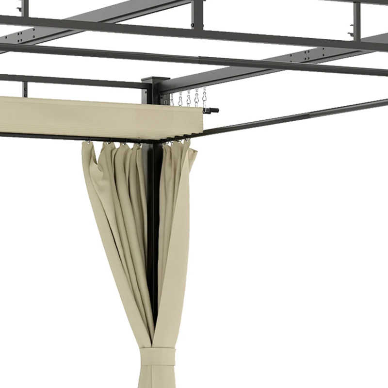 Outsunny Pergola de Jardin Tonnelle de Jardin Extérieur Toit Rétractable 4 Rideaux Protection UV30+3x3m Beige