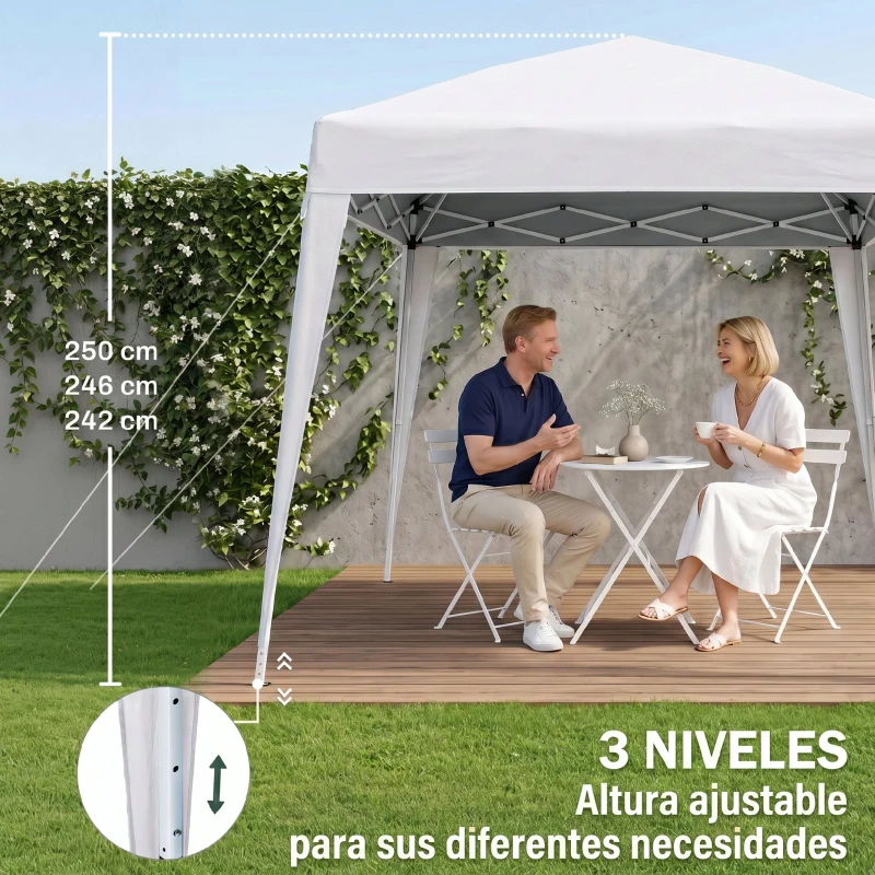 Outsunny Carpa Plegable 2,4x2,4 m, Pop-up, Cenador Pabellón de Jardín, Altura Ajustable con Bolsa de Transporte, Anti-UV, Impermeable, Gazebo para Camping, Fiestas, Exterior, Blanco