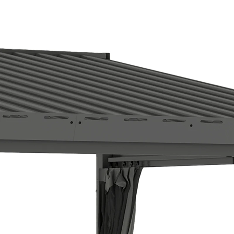 Outsunny 4.3 x 3 m Garden Pergola with Galvanised Steel Roof, Lean to Pergola Gazebo with Netting Curtains, Dark Grey