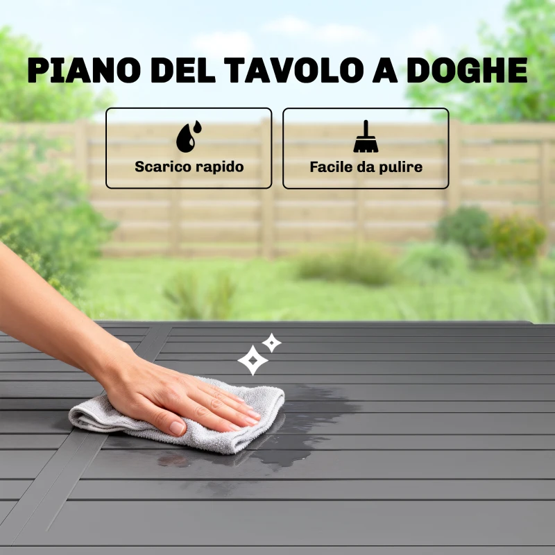 Outsunny Tavolo da Giardino Allungabile per 6-8 Persone con Piano a Doghe, in Alluminio, 110-170x90x75 cm, Grigio Scuro