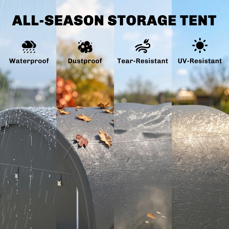 Outsunny 3 x 3(m) Garden Storage Tent, Heavy Duty Outdoor Shed with 2 Doors, Waterproof Portable Shed Tent Shelter with Galvanised Steel Frame for Bike, Motorcycle, Garden Tools, Grey