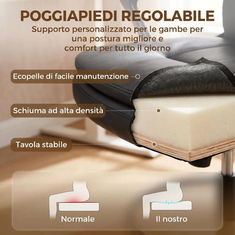 HOMCOM Sedia Ufficio Girevole in Finta Pelle, Altezza Regolabile, Schienale Alto, Braccioli, per Studio, Nero