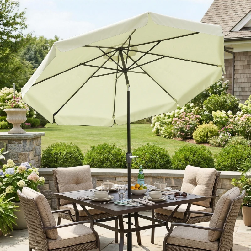 Outsunny Parasol de Jardín de Aluminio Ø266x248,5 cm con Ángulo Ajustable Protección UV50+ Techo de Ventilación y Manivela Beige