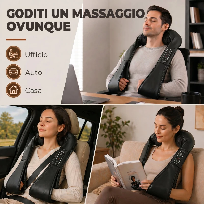 HOMCOM Massaggiatore Cervicale con Riscaldamento per Schiena, Collo e Spalle, Cambio di Direzione Automatico, Nero