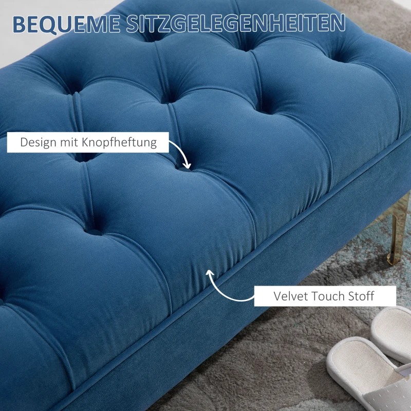 HOMCOM Sitzbank Bettbank Schuhbank mit erhöhten Beine Schlafzimmer Samt Blau