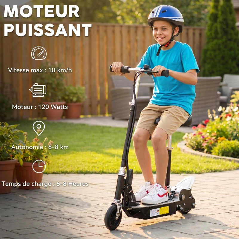HOMCOM Monopattino Elettrico Pieghevole con Sella, 2 Ruote e Manubrio Regolabile, Bambini 7-12 Anni, 81.5x38x94cm, Nero