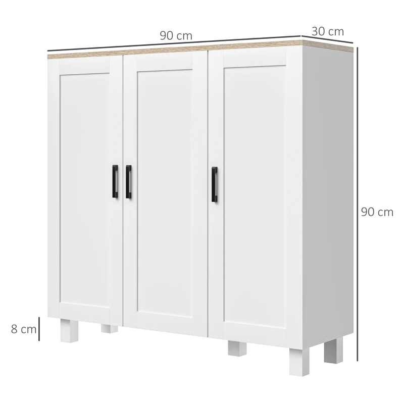 HOMCOM Credenza Cucina in Legno a 3 Ante, Ripiani Regolabili, Stile Minimalista Nordico, 90x30x90cm, Bianco