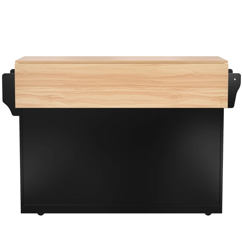 Carrinho de serviço com tampo de mesa dobrável, 2 gavetas e portas duplas, 136x46/71x91,5 cm, Preto+Cor natural