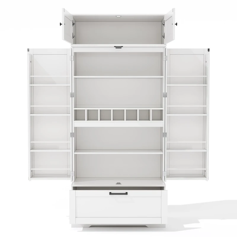 Armário de cozinha independente com suporte para vinhos, prateleiras ajustáveis e portas de abrir, 80x40x180 cm, Branco
