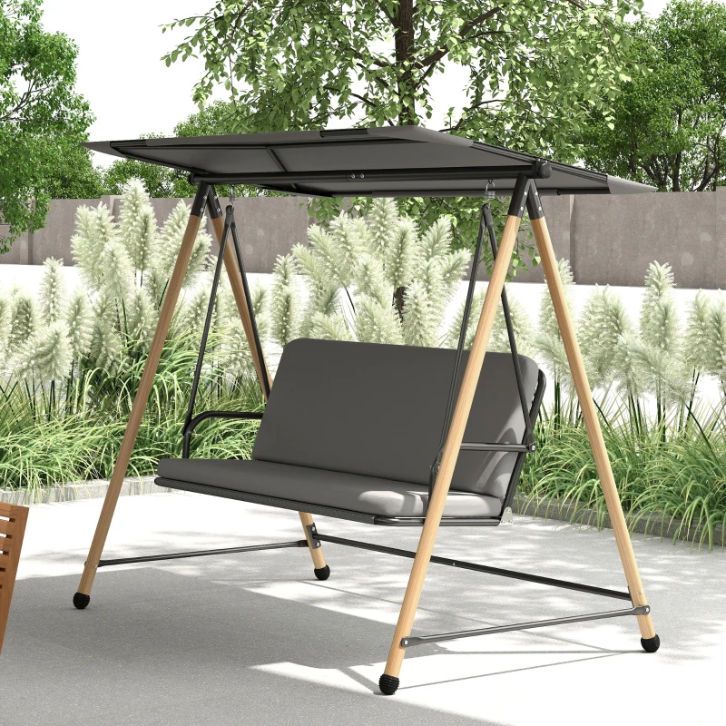 Outsunny Balancelle de Jardin 3 Places, Balançoire Extérieure avec Toit réglable et Coussin Épais Amovible, 208x125x180cm, Gris