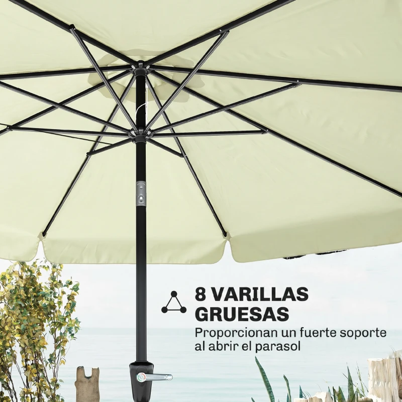 Outsunny Parasol de Jardín de Aluminio Ø266x248,5 cm con Ángulo Ajustable Protección UV50+ Techo de Ventilación y Manivela Beige