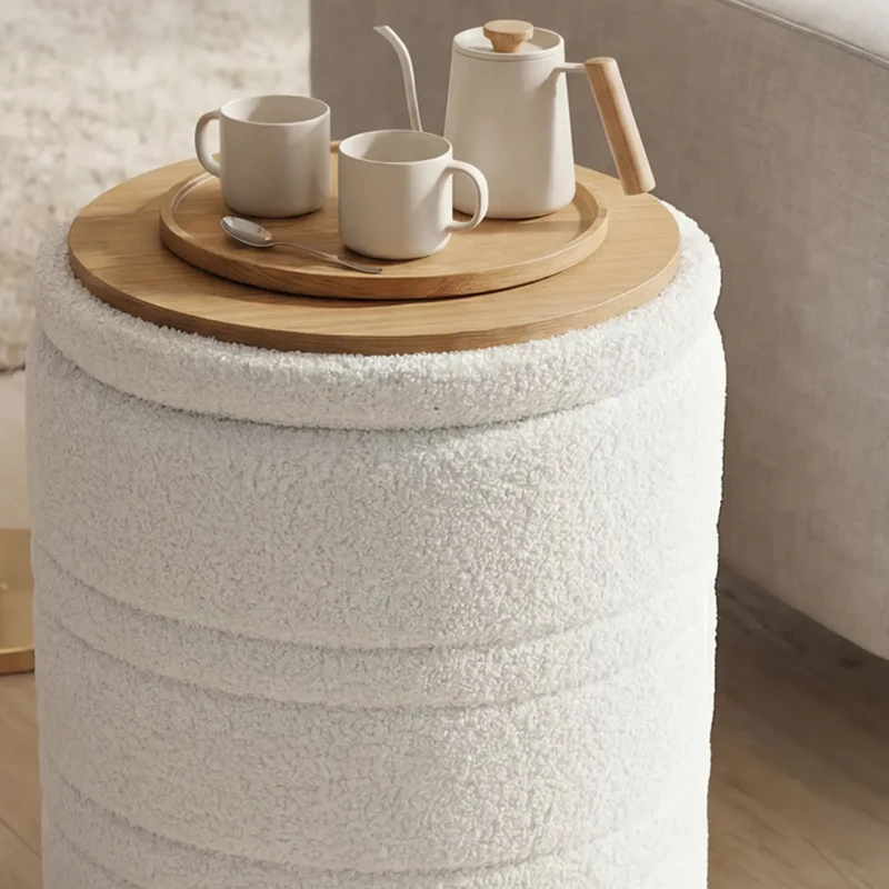 HOMCOM Sherpa Opberppoef met Omkeerbare Deksel, ronde poef voor woonkamer & slaapkamer, Wit