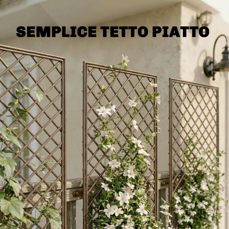 Outsunny Griglia per Piante Rampicanti 3 Pezzi a Cima Piatta, in Vimini, 43x2x112 cm, Color Legno