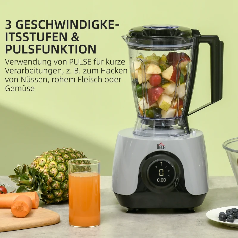 HOMCOM 650W Küchenmaschine mit 1L Rührschüssel 1,25L Mixer Multizerkleinerer 7-in-1 Funktion Schneiden, Zerkleinern, Verquirlen, Hacken, Mahlen, Mixen und Mischen 3 Geschwindigkeitsstufen Silber