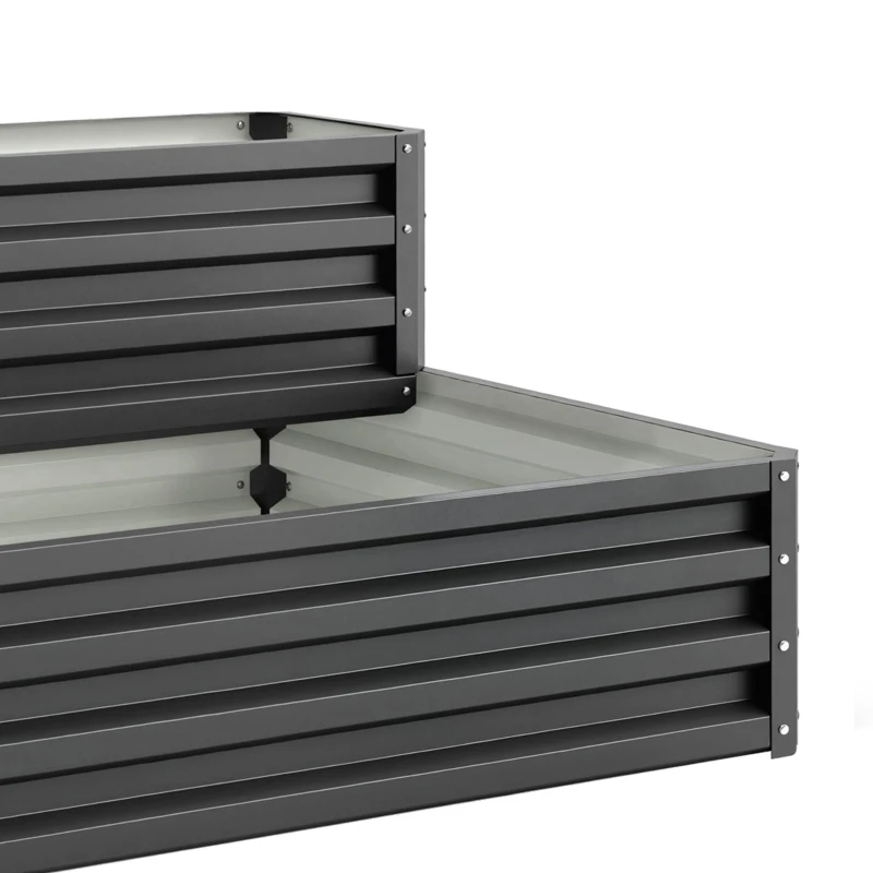 Outsunny 2 Tier Raised Garden Bed, Galvanised Planter Box with Open Bottom for Vegetables Flowers Herbs, 120x101x58cm, Dark Grey