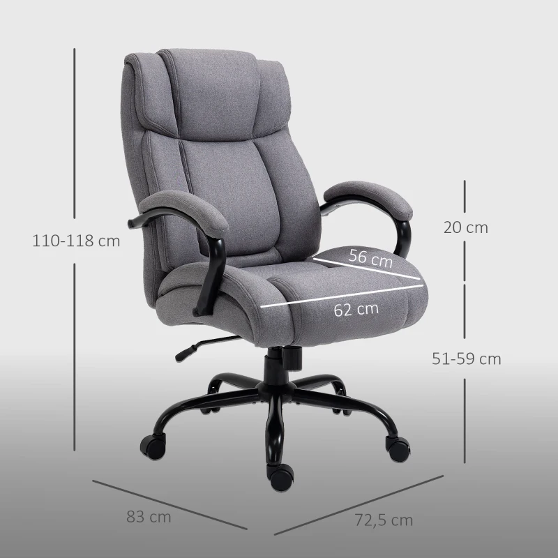 Vinsetto Sedia Ufficio Ergonomica in Tessuto Effetto Lino, Portata 220kg, Girevole, Altezza Regolabile, Grigio Chiaro