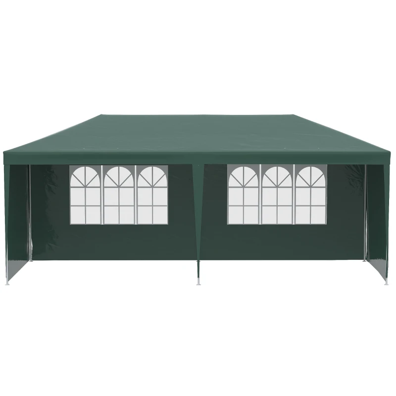 Outsunny Tonnelle de jardin, tente de réception avec Fenêtres et parois latérales amovibles, pour fêtes et mariages, 6 x 3 m Vert