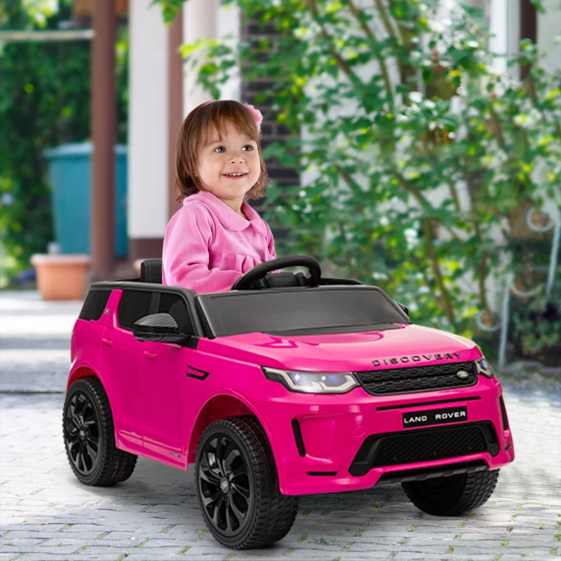 AIYAPLAY Mașină Electrică Copii cu Licență Land Rover Discovery, cu Faruri, Claxon și Centură, din Plastic și Metal, 106x65,5x51 cm, Roz
