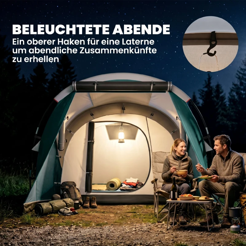 Outsunny Kampeertent voor 4-5 personen, aparte woon- & slaapruimtes, 460L x 260B x 190H cm, Groen