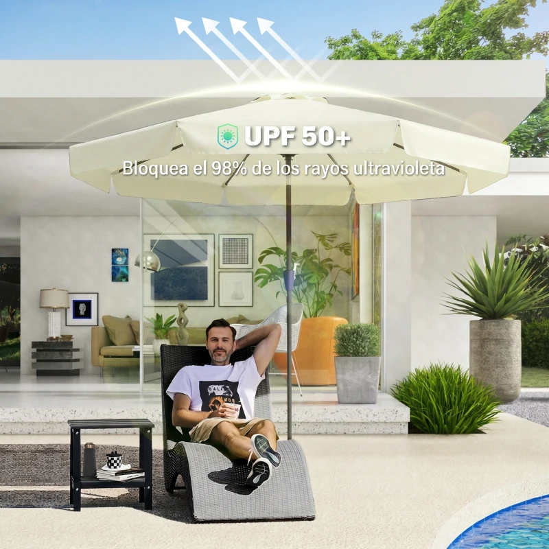 Outsunny Parasol de Jardín de Aluminio Ø266x248,5 cm con Ángulo Ajustable Protección UV50+ Techo de Ventilación y Manivela Beige
