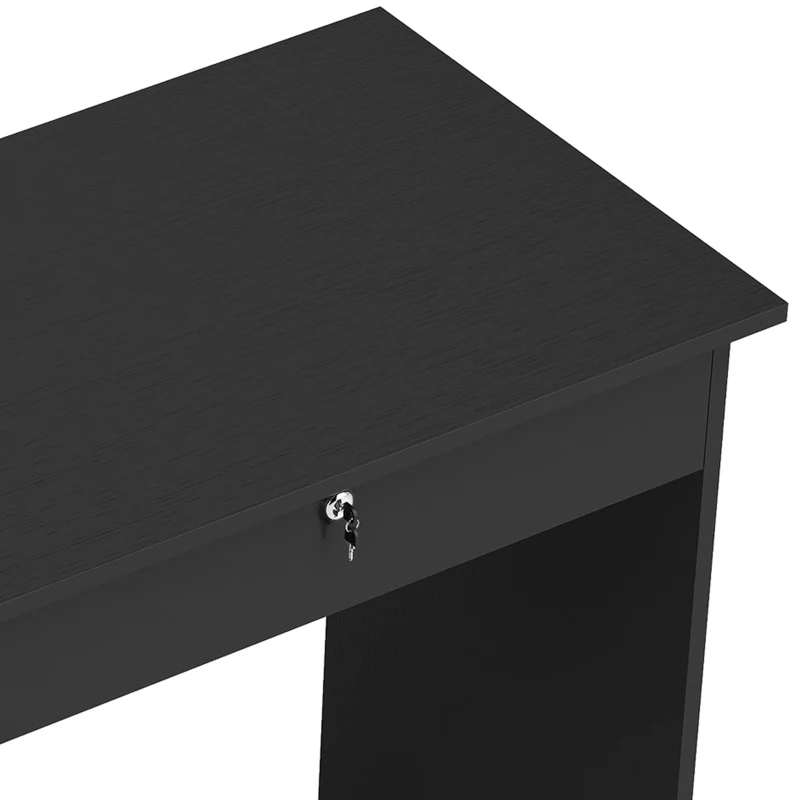 HOMCOM Bureau moderne avec 5 tiroirs, grand plateau, 1 compartiment ouvert, tiroir verrouillable, 110 x 50 x 76cm, noir