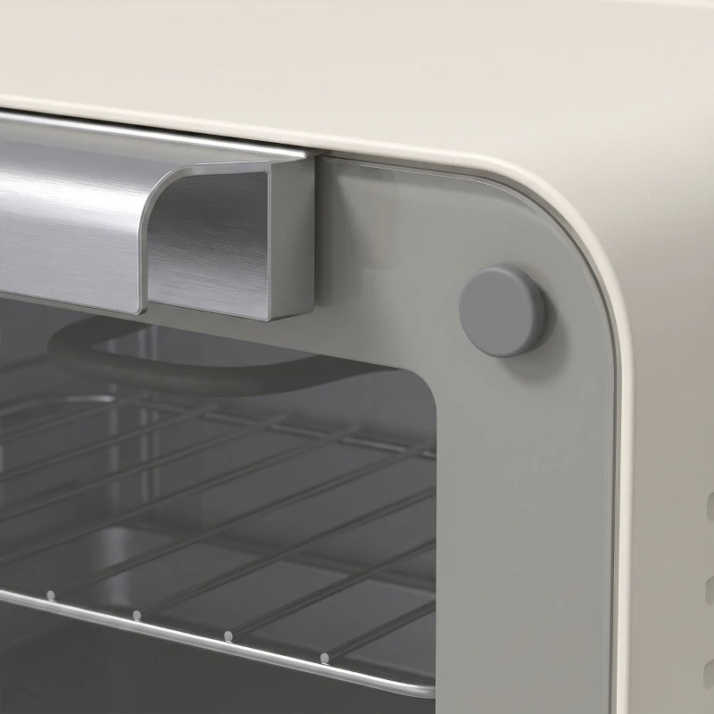 HOMCOM Mini Oven, Small Toaster Oven with Glass Door, Adjustable Temperature and Timer, Accessory Included, 750W, Cream White