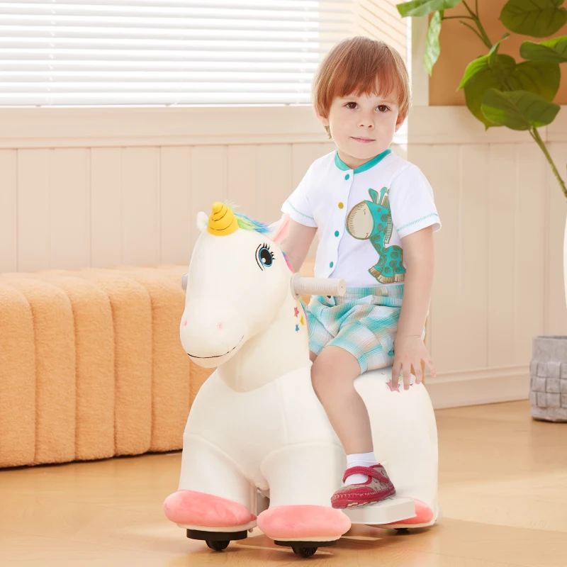 AIYAPLAY 6V Elektrisches Reiteinhorn für Kinder, Batteriebetrieb, Mit Musikfunktion und Vorwärtsbewegung, 18-36 Monate, Weiß(m-10)
