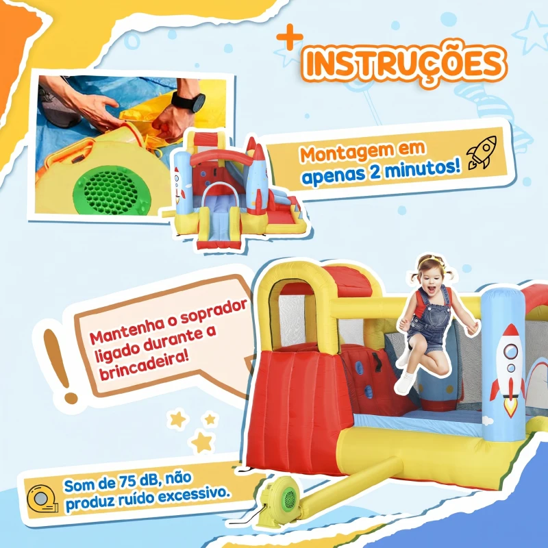 Outsunny Castelo Insuflável com 2 Escorregas Trampolim e Piscina para Crianças acima de 3 Anos com Inflador e Bolsa de Transporte para Interior Exterior 330x265x185cm Multicor