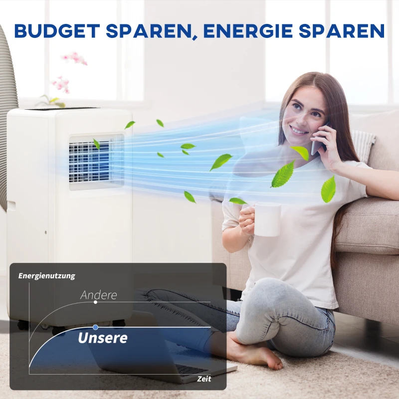 HOMCOM Mobiele airconditioner, verschillende instellingen, LED-display, timer, wielen, Wit