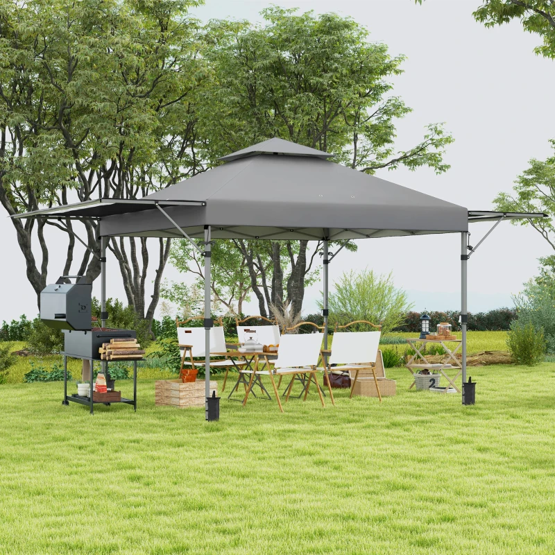 Outsunny Tonnelle pop-up jardin Pliant 5 x 3 m, tissu oxford avec 2 parois réglables, sac à de transport à roulettes inclus