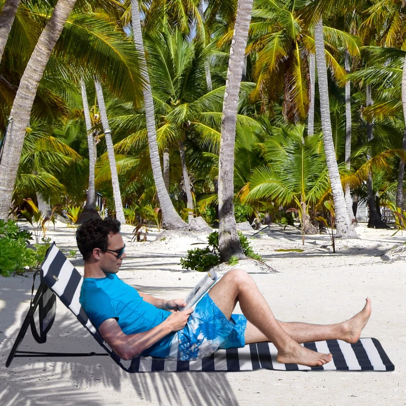 Outsunny Lot de 2 tapis de plage rembourré dossier inclinable multi-positions sangle de transport inclus métal polyester